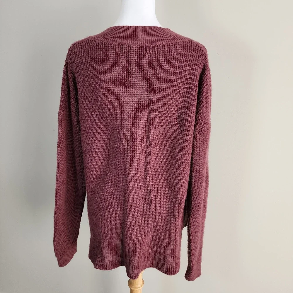 Kersh‎ Merino Wool Blend Sweater Womens Large Waffle Knit Wine Burgundy Pullover - Picture 5 of 14